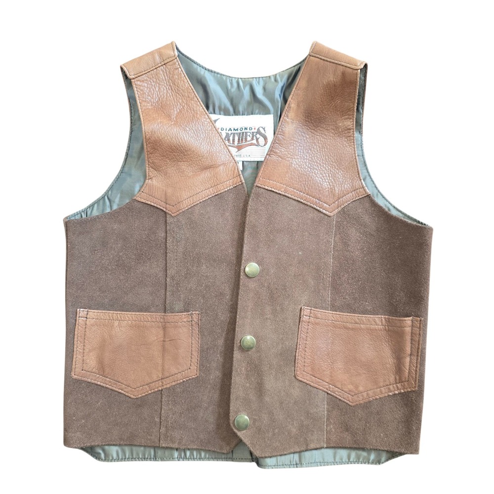 Diamond Leathers Vintage Western Leather Suede Vest Womens Size 12